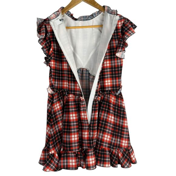 MSGM Milano Designer Sleeveless Ruffle Plaid Mini Dress Red Size 8 - Picture 7 of 10